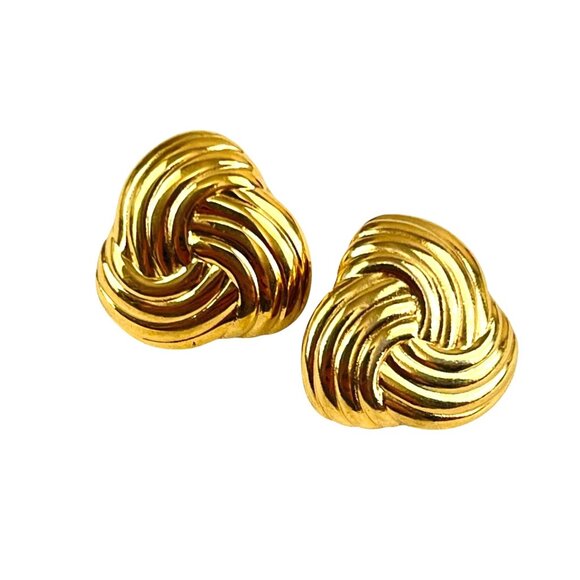 Vintage Gold-Tone Knot Clip-On Earrings Textured Woven Design Classic Style - Picture 5 of 6